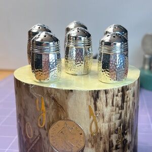 Vintage hammered sterling silver individual salt and pepper shakers, 6 in total